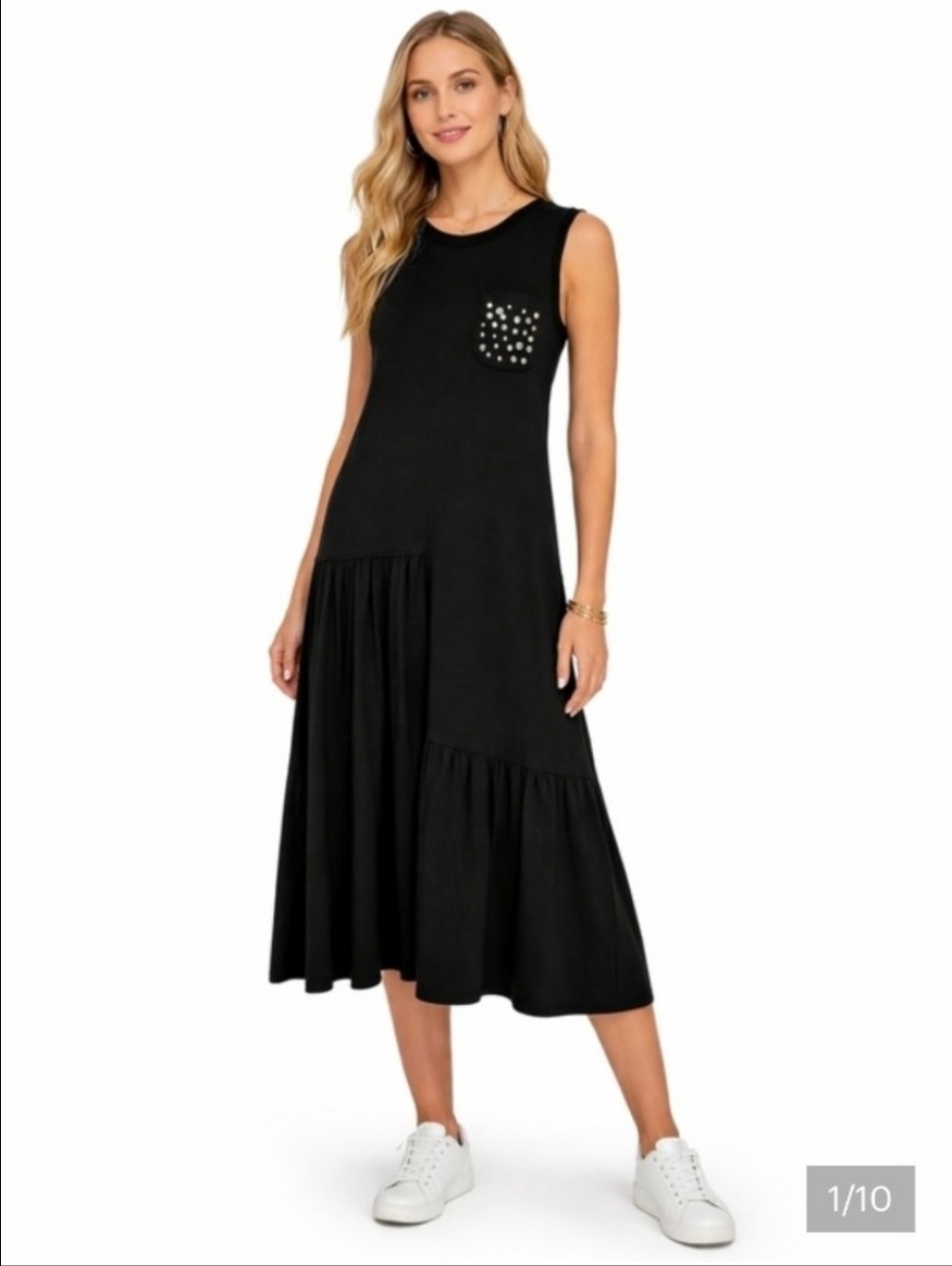 V by Violet Weekend Black Sleeveless Midi Dress Studded Pocket Stretch Women S.
